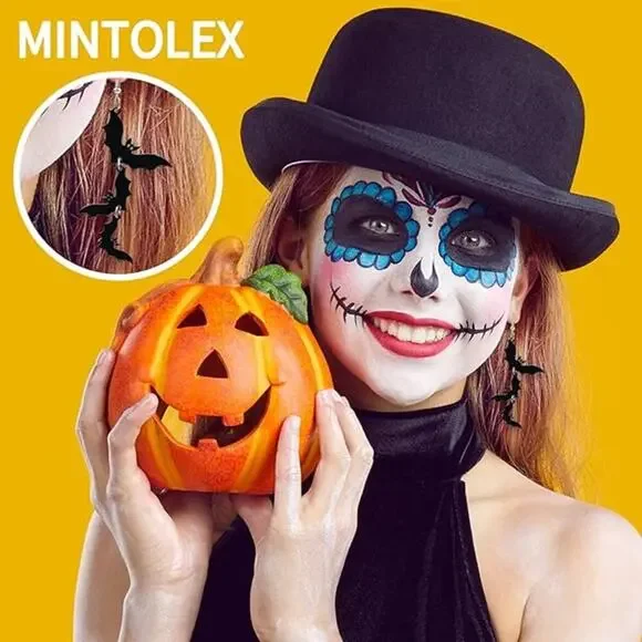 Halloween Earrings Women Black Skull Bat Acrylic Dangle Drop Spooky Costume Cute - Picture 4 of 7